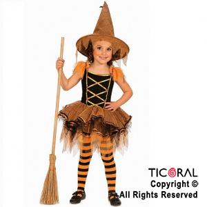 DISFRAZ BRUJA NARANJA Y NEGRO CON TUT� NI�A TALLE S (GY-2283)